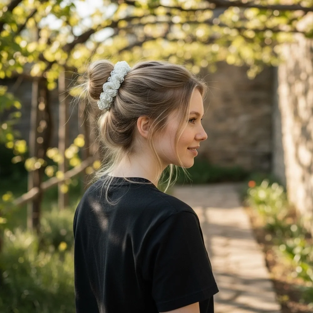 Elegant White Hair Scrunchie
